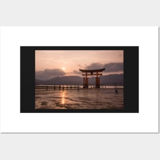 Gorgeous sunset at itsukushima torii gate Posters and Art